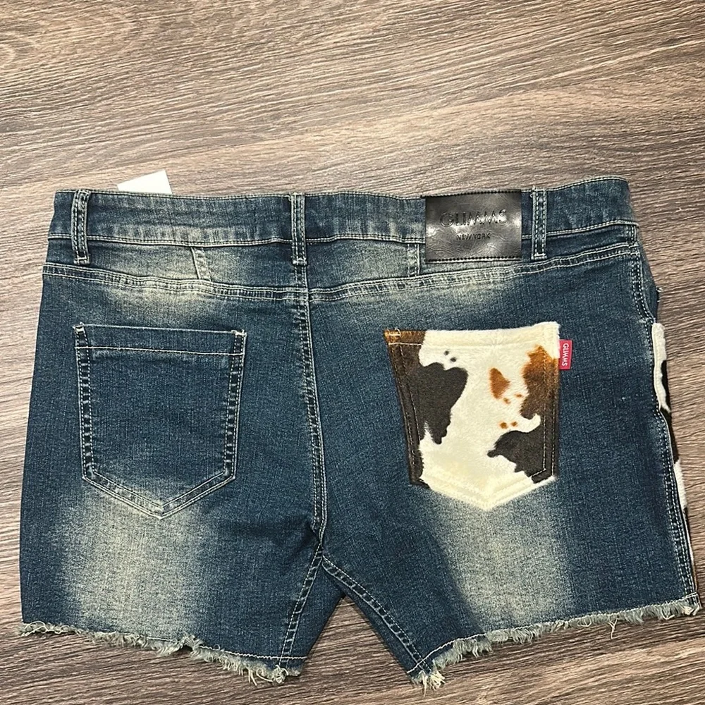 Denim Shorts with Cow Print Accent - Picture 3 of 3